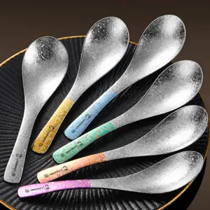 Cucchiaio in Puro Titanio Lusso Tavola Pranzo Cucchiaio da Zuppa Texture Martellata Manico Ergonomico Leggero Portatile Stoviglie da Cucina