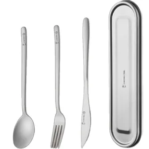 Vajilla Portátil de Exterior de Titanio Puro Estilo Coreano Cuchara Tenedor Cuchillo Ligero Camping Picnic Viaje Cubertería