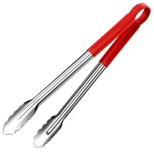 Pinza per alimenti in acciaio inossidabile 304 ispessito con manico in silicone rosso vista principale