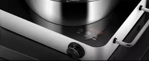 Stainless steel multi-purpose basin detail shot showing control panel and handle design.
