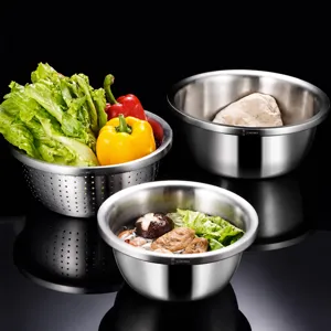 Food Grade Stainless Steel Mixing Basin Kitchen Vegetable Washing Bowl Colander Thickened Soup Basin Multi-Purpose Kitchen Cookware