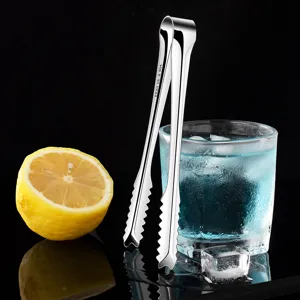 Stainless steel ice tongs for kitchen, bar, ice cubes, sugar cubes, and food serving.
