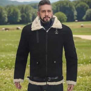 Herren Winter warme dicke Wildleder Lammfell Jacke Outdoor Detail Ansicht bequeme Bekleidung