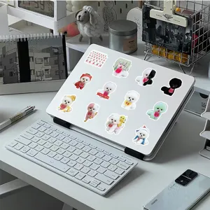 Cute teacup dog cartoon graffiti stickers set displayed on laptop, waterproof decorative decals.