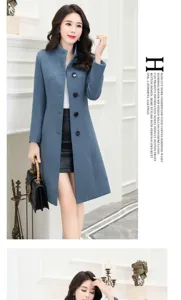 Women mid length wool coat slim fit single breasted winter jacket elegant outerwear