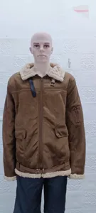 Herren dicke gefütterte Wildlederjacke Winter warme Bomberjacke mit Revers und Gürtel.
