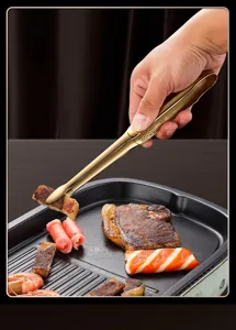 Pinza per alimenti in acciaio inox 304 dorato, clip da barbecue commerciale per carne e buffet.