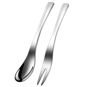 Edelstahl Obstgabel und Löffel Set mini minimalistisch Luxus Dessert Besteck Bild
