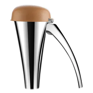Ergonomic stainless steel walnut nutcracker with lever handle and protective cap for kitchen use.