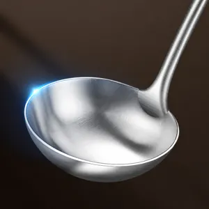 Stainless steel small soup spoon, short handle ladle for kitchen, home, and outdoor use.
