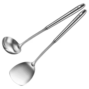 304 Stainless Steel Mini Wok Spatula and Soup Ladle Set Short Handle Kitchen Utensils