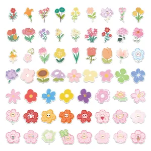 Colorful cartoon flower stickers set, cute floral decorative decals for phone case luggage.