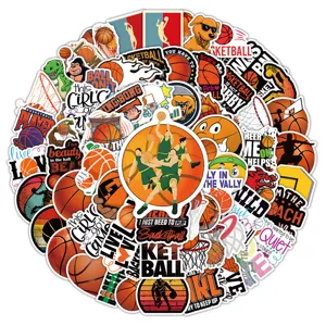 Detailed view of waterproof basketball cartoon stickers set, perfect for decorating gear.