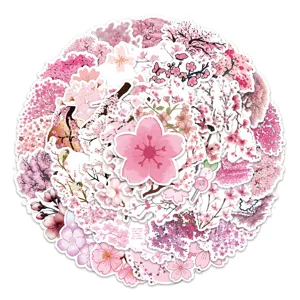 60 Pcs Autocollants Fleur de Cerisier Rose Mignons Adhésifs Floraux pour Journal Bouteille d'Eau