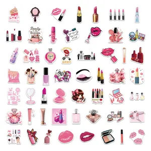 54-teiliges rosa Kosmetik Cartoon Aufkleber Set, wasserdichte Vinyl Sticker für Koffer.