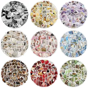 Vintage Ins Style Waterproof Stickers Cute Mixed Pattern Decals For Helmet Luggage Diary Water Bottle Decoration