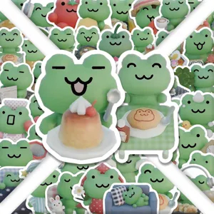 Cute green frog cartoon stickers set waterproof vinyl decals for luggage laptop car