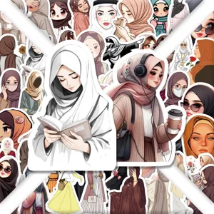 54 Stücke Süße Hijab Muslim Cartoon Aufkleber Ästhetische Vinyl Decals für Laptop Koffer