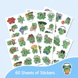 Cute 60 pcs cartoon green frog waterproof stickers set for luggage laptop car decoration.