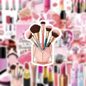 Niedlicher rosa Make-up Pinsel Aufkleber, wasserdichtes Vinyl Decal fuer Laptop Koffer.