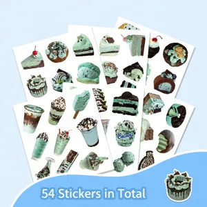54pcs Mint Chocolate Food Stickers Aesthetic DIY Journal Laptop Waterproof Decals Pack