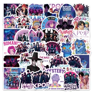 K-pop demon hunters anime cartoon waterproof stickers for luggage laptop decoration.