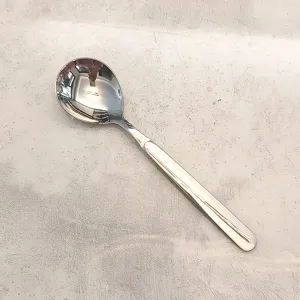 Grande cuillère à soupe ronde en acier inoxydable, coutellerie à long manche pour la maison.