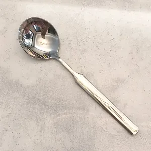 Cuillère à soupe en acier inoxydable de haute qualité, grand design rond avec long manche.