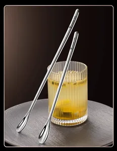 Stainless steel long handle mixing spoon for coffee, cocktail, bar, and kitchen use, durable.