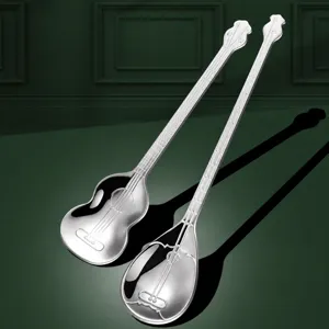 Creative 304 Stainless Steel Long Handle Coffee Spoon Mirror Polished Musical Instrument Design Dessert Stirring Spoon