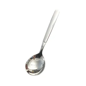 Grande cuillère à soupe ronde en acier inoxydable de haute qualité avec long manche.