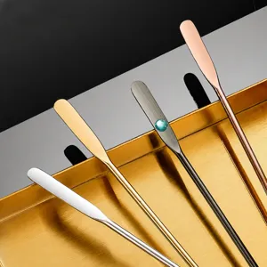 Stainless steel stirring sticks set, perfect for cocktails, coffee, and drinks use.