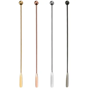 Stainless steel cocktail stirring spoon long handle swizzle stick bar tool set 4 colors