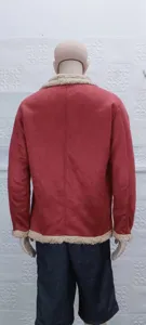 Herren Winter Verdickte Wildleder Sherpa Jacke Roter Kunstpelz Kragen Warme Fleecejacke