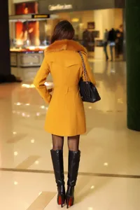 Manteau trench élégant en mélange de laine femme hiver chaud veste croisée col en fausse fourrure