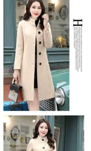 Women mid-length single-breasted wool blend coat slim fit elegant winter outerwear chic style