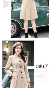 Women wool coat mid-length single-breasted winter trench coat with pleated skirt set
