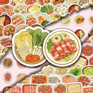Cute hot pot ingredients cartoon graffiti stickers, waterproof decals for phone and luggage.