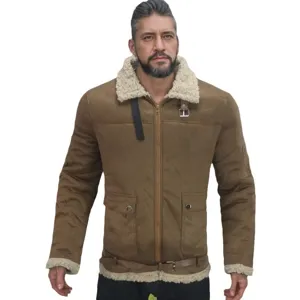 Herren dicker warmer Kunstwildleder Sherpa Fleece Winter Bomberjacke brauner Mantel