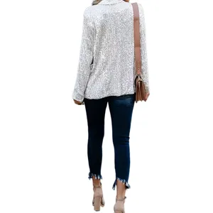 Veste blazer scintillante à sequins pour femmes assortie à un jean slim et élégant.