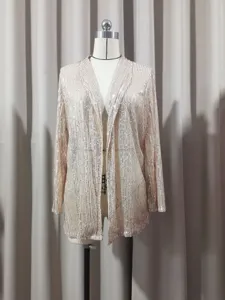 Veste blazer casual chic unie avec sequins pour femme, ideale au printemps et automne.