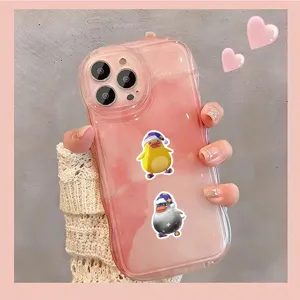 Pink marble phone case with cute cartoon duck pattern, soft TPU back cover for smart phones.