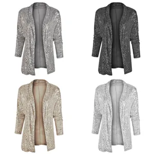 Cardigan blazer à sequins pour femmes vue détaillée, veste de fête mode variantes.