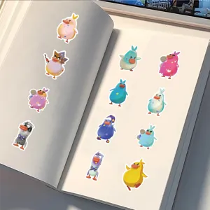Cute cartoon duck stickers set, waterproof vinyl decal for laptop, phone case, and water bottle.