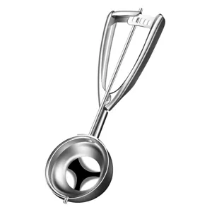 Stainless steel ice cream scoop and fruit baller with trigger release for easy dessert prep.