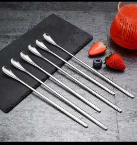 Stainless steel long handle mixing spoons set for milk powder, coffee, drinks and beverages. Durable stirrers.