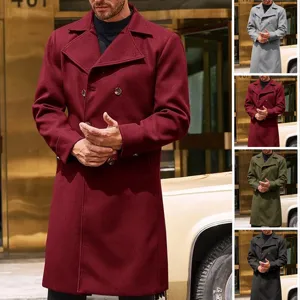 Detailed view of the men's double-breasted wool trench coat in multiple stylish colors.