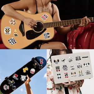 Fitness dumbbell cartoon graffiti stickers detail scene showing application on guitar and laptop.