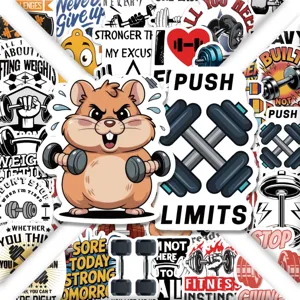 Gym fitness cartoon waterproof sticker pack for laptop luggage water bottle skateboard
