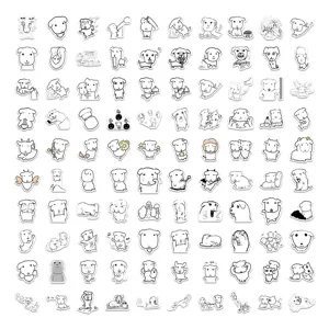 Cute cartoon dog doodle stickers set, 100 pieces black and white decal for luggage and phone.